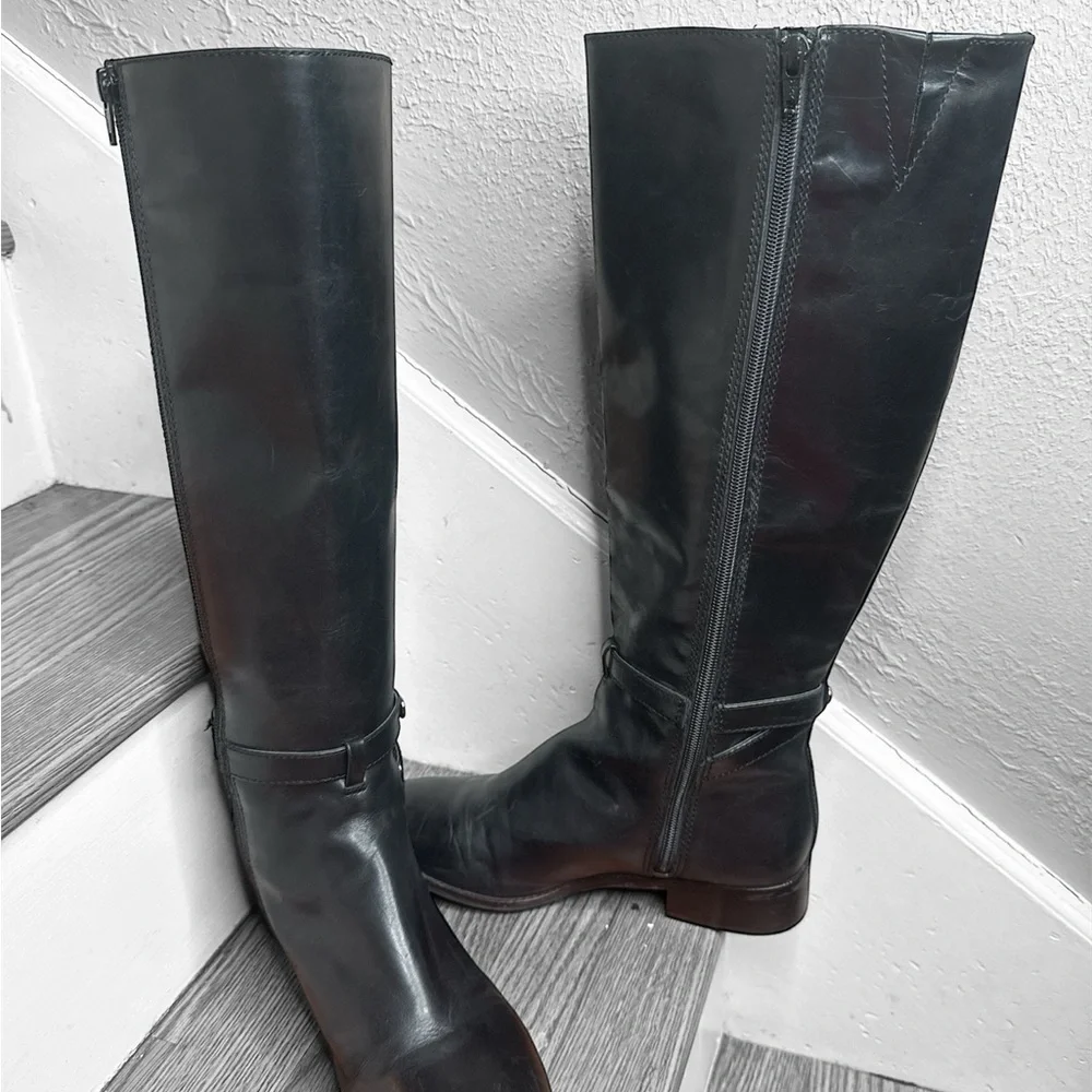 Antonio Melani Black Leather Over the Knee Boots